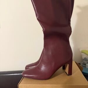 Size12: Burgundy Block Heel Knee High Boots